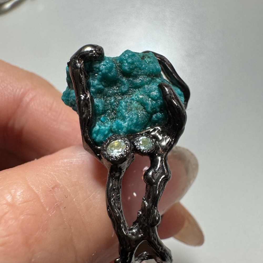 Turquoise black silver modern unique ring 925 - Picture 4 of 17